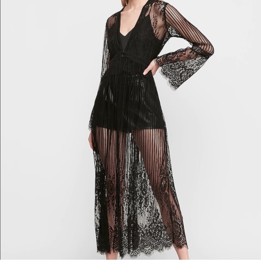 Express Black Lace Floor Length Kimono Robe